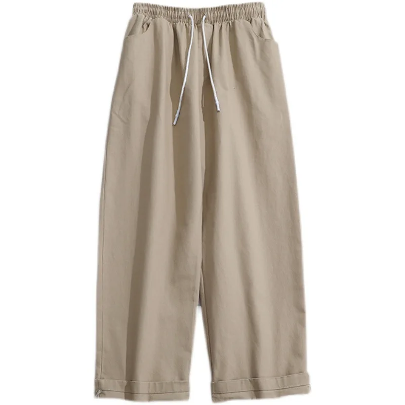 

2021 Spring Autumn Men Pants High Waist Straight Thin Simple All-match Fashion Handsome Tooling Mopping Casual Wide Leg Trousers