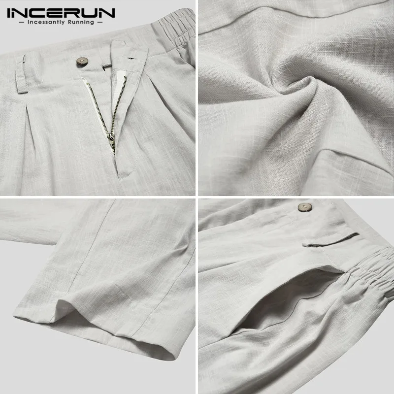 

INCERUN Men Fashion Straight Pants Solid Color Loose Joggers Casual Comfortable Buttons Trousers Mens Leisure Pantalones S-5XL