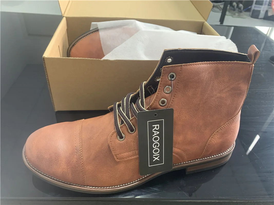 Мужские ботинки RAOGOIX из искусственной кожи на шнуровке в винтажном британском