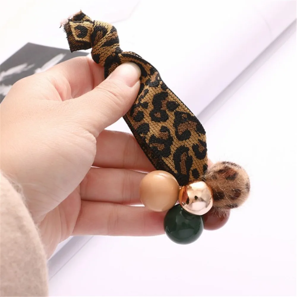 

1 Pcs Korean Fashion Elegant Women Elastic Hair Ties Band Ropes Ring Ponytail Holder Beading Leopard Simple Accessories