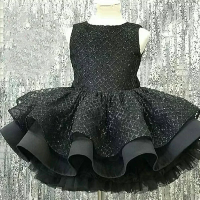 Black Tulle Organza Girls Dresses Kids Princess Dress Ball Gown Kids Clothes Open Back Toddler Girl Children costume