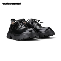 round head big toe trend shining black casual thick soled mens leather derby shoes japanese ruffian style oxfords