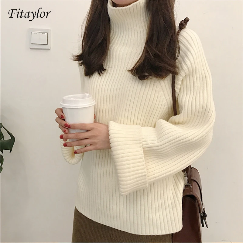 Fitaylor New Women Winter Thick Turtleneck Sweater Casual Female Loose Fit Knitted Pullovers Solid Color Warm Knitwear Tops | Женская