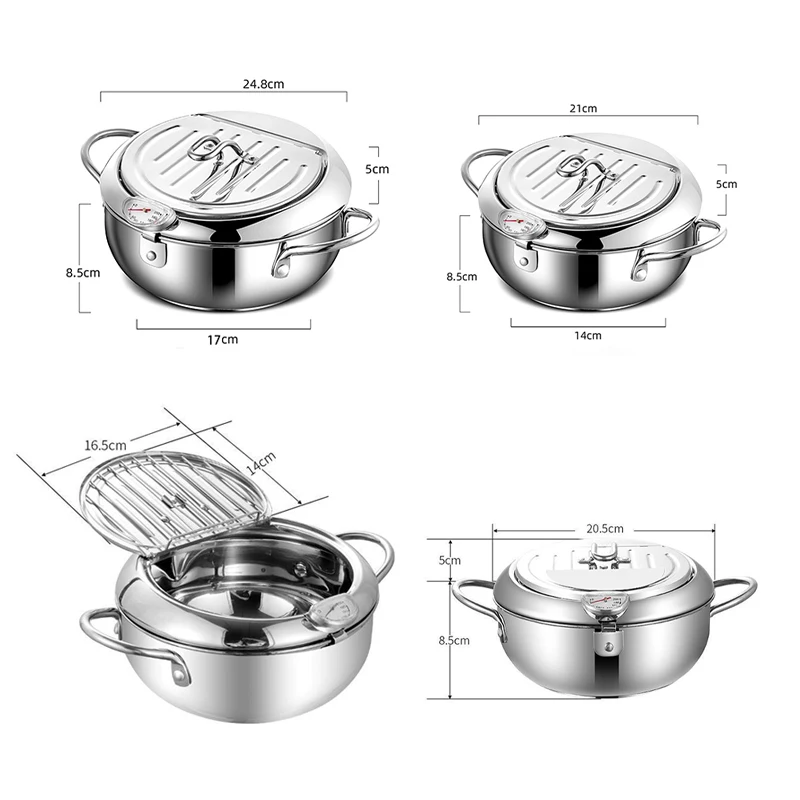

Japanese Tempura Fryer Pan Kitchen Deep Frying Pot Temperature Control Fried Pot Stainless Steel Chicken Fryer Pan Cooking Tools