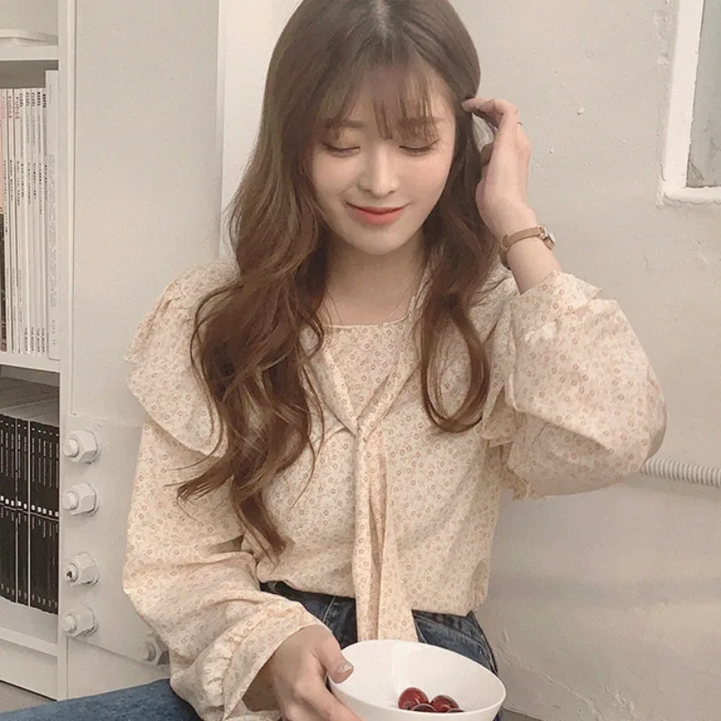 

Shirt Spring 2021 New Fashion Korean Chic Very Fairy Blouse Design Sense Small Floral Collar Shirt for Women