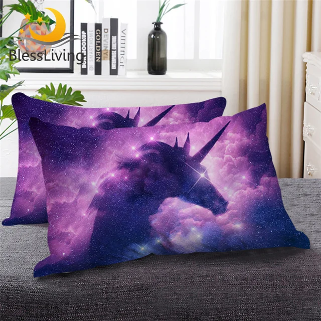 BlessLiving Galaxy Unicorn Down Alternative Bed Pillow 1-Piece Psychedelic Space Bedding Pink Purple Sparkly Sleeping Pillows 1