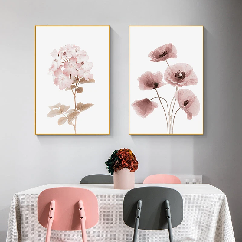 Картина на холсте с розовыми растениями и цветами Настенная картина в