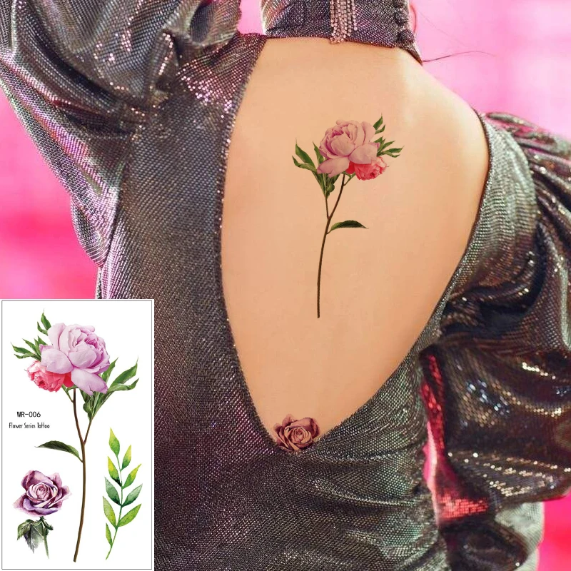 Временная татуировка стикер цветок букет наклейка для женщины девушка задняя