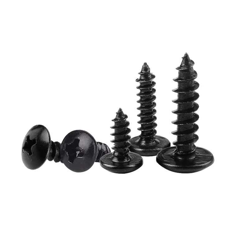 Самонарезающий винт с никелированным/черным крестом и большой плоской головкой