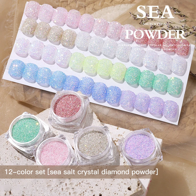 

12PCS/Set New Aurora Sea Salt Crystal Diamond Powder Fine Flash Nail Decorations Nail Art Super Flash Crystal Sugar Powder TSLM1
