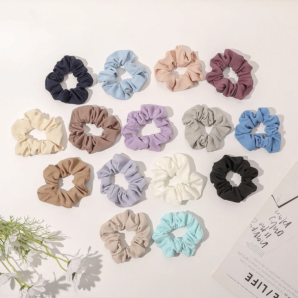 

New Fashion Pure Color Charm Trendy Elastic Hair Band Women Exquisite Stripe Scrunchie For Lady Girls