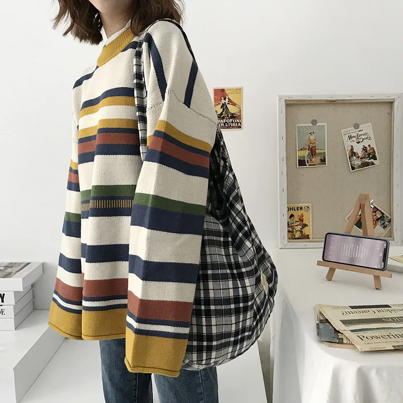 Шотландский узор винтажная клетчатая Женская Большая вместительная сумка-тоут