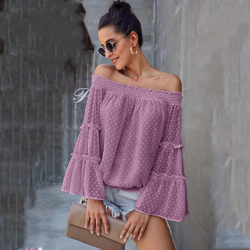 

2021 Loose Chiffon Blouse Women Off Shoulder Blouse Ladies Fashion Long Sleeve Blouse Shirt Women 2XL