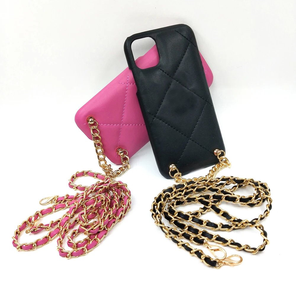 

2021 CC Latest Double Chain Strip Leather Crossbody Phone Case for IPhone 12 11 Pro Max 8 Plus XR XS Cover Phone Accessories Bag