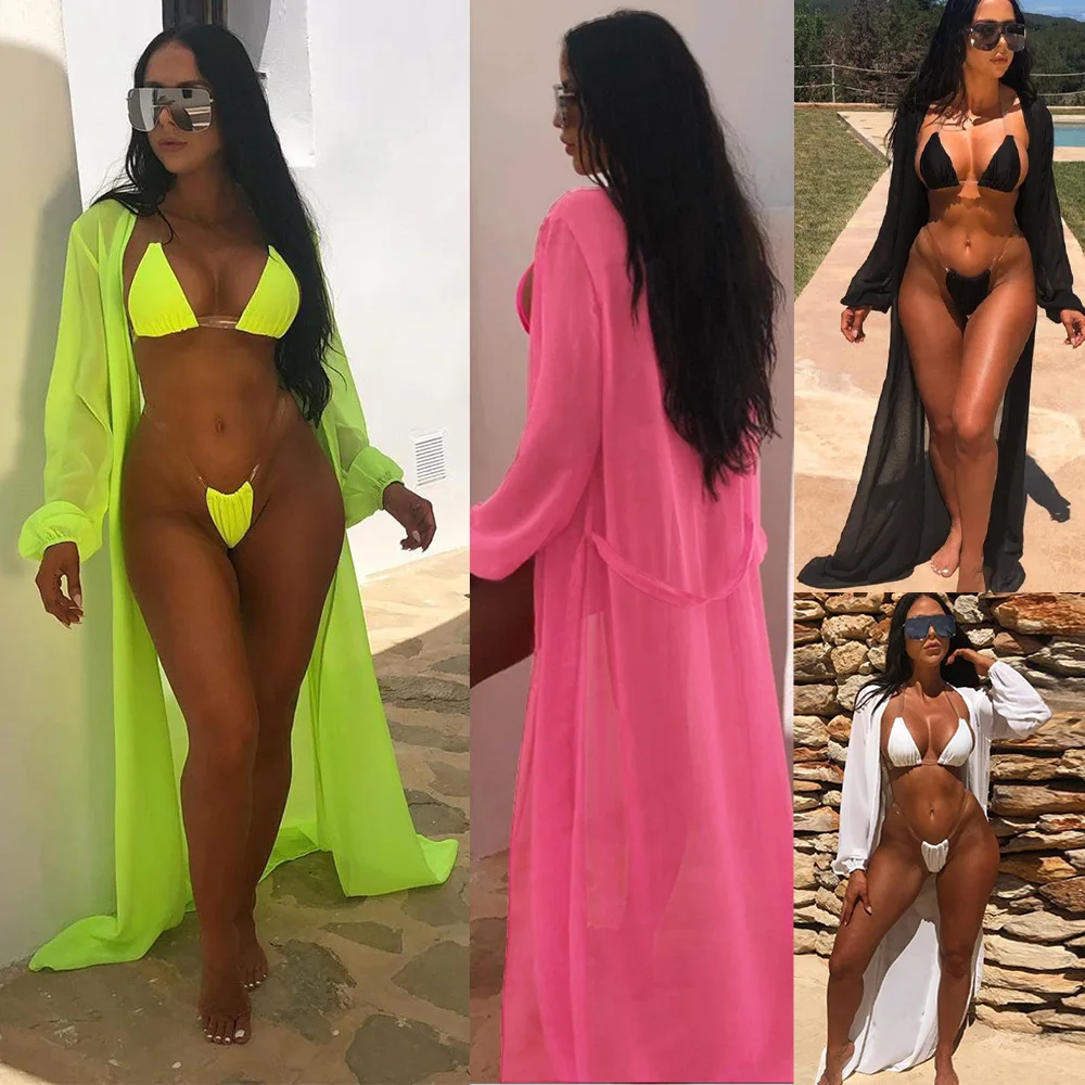 

2021 solid color sexy Two Piece Bikini long sleeve sunscreen cover up three swimsuit set Free shipping