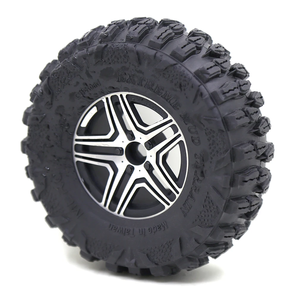 

rcfun 4Pcs 2.2" Beadlock Wheel Rim & 2.2Rubber Tires Set for 1/10 RC Crawler Axial SCX10 90046 RC Car Parts