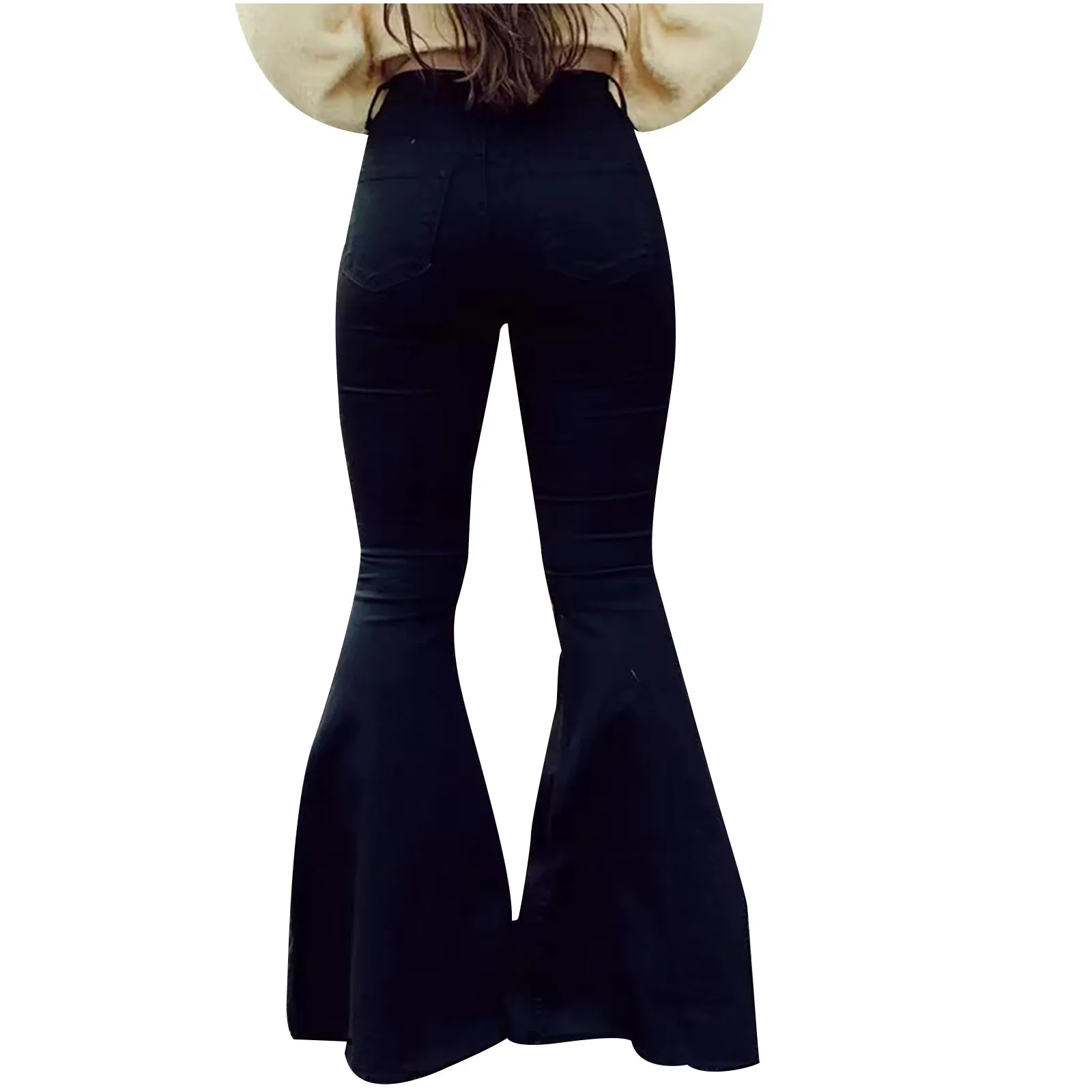 

2021 High Waist Loose Comfortable Jeans For Women Plus Size Fashionable Casual Solid Color Slim Tight Flared Pants Trousers