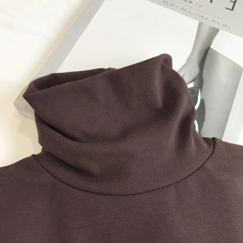 

Korean Style Simple Solid Color Chic Style All-Matching High Neck Solid Color T-shirt Women's Autumn and Winter New Dralon