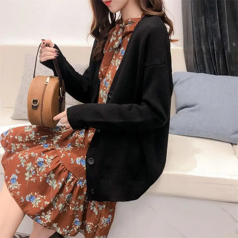 

autumn spring women sweater knitted cardigan v-neck slim korean solid color fashion 0.4