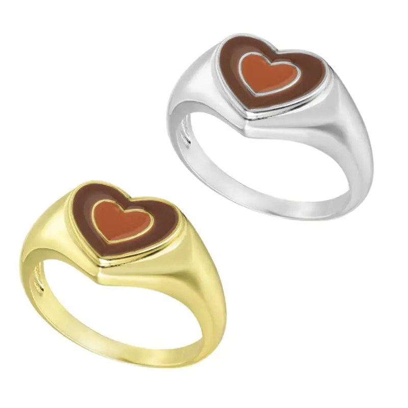 

Surflove Peach Heart Painting Oil Ring Classic Love Heart-Shaped Gold-Plated Ring Banquet Event Exquisite Wild Trend Jewelry