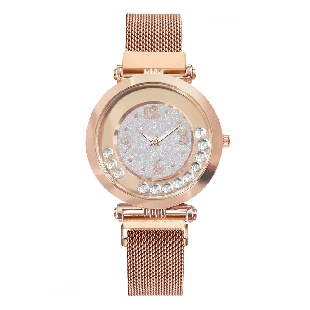 rose gold white Лидер продаж, женские часы с магнитной пряжкой, полностью алмазные, звездное небо, роскошные женские кварцевые часы из нержавеющей стали, Прямая поставка - Цвет: rose gold white