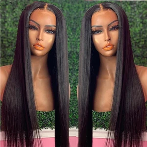 Glueless Jet Black Long Straight Lace Front Wig Synthetic Wig For Black Women With Baby hair Pre-Plucked Cosplay Wigs Glueless Jet Black Long Straight Lace Front Wig Synthetic Wig For Black Women With Baby hair Pre-Plucked Cosplay Wigs