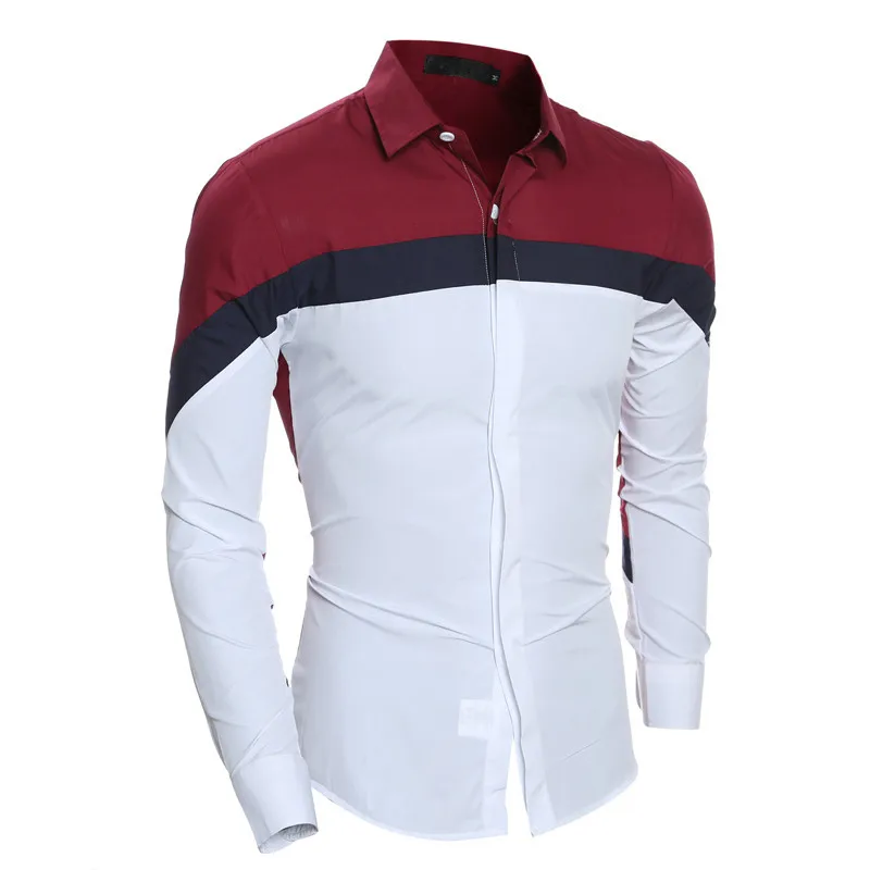 

2020 Fashion Autumn Mens Shirts Brand Clothing Slim Fit Patchwork Striped Clothes Male Long Sleeve Shirt for Men Camiseta Male