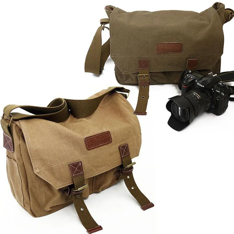 

Roadfisher Vintage Waterproof Canvas Digital SLR Camera Travel Shoulder Bag Insert Fit Canon Nikon Sony Pentax 1 DSLR + 2 Lens