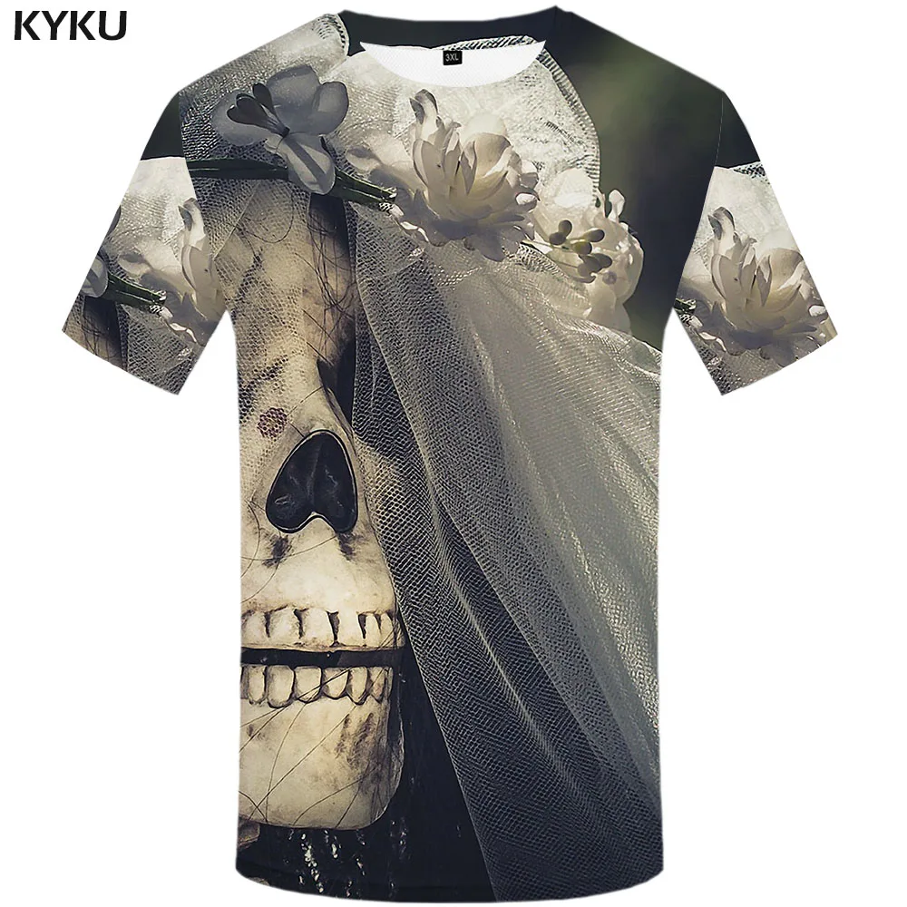 Бренд KYKU футболка с черепом Мужская цветами принт в стиле хип хоп футболки 3d