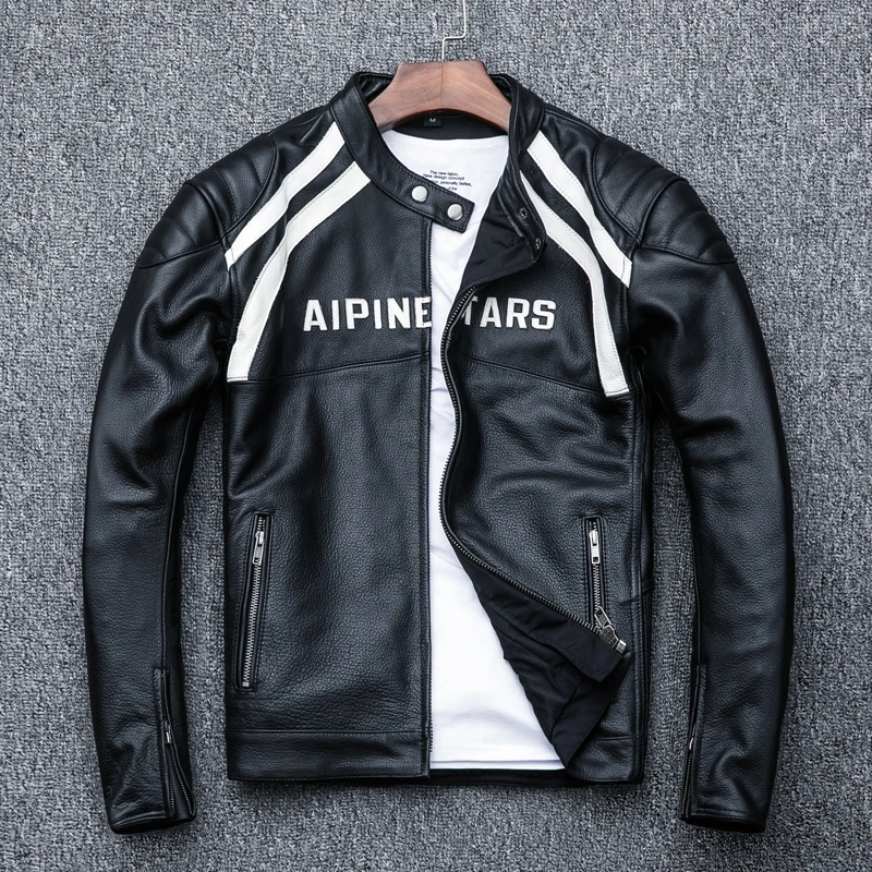 suit Men's racing professional Motorcycle letters stand collar cow biaker jacket men moto leather coat Protective gear | Мужская