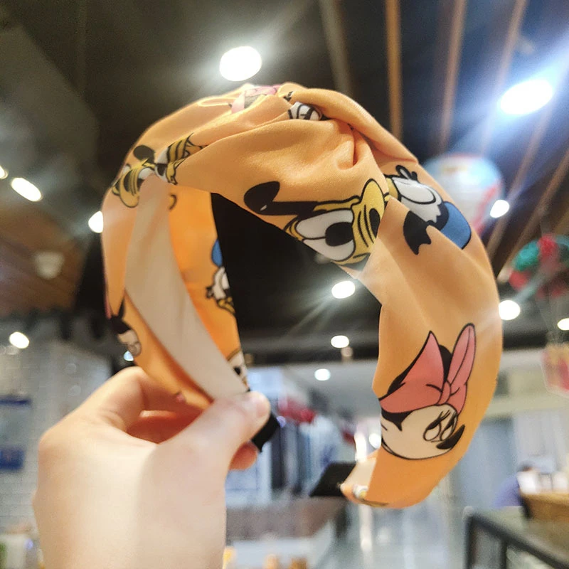 

New Fashion Disney Mickey Hair Jewelry Cute Cartoon Silk Fabric Hair Band Girls Lady Wide Elastic Headband Head Hoops Girl Gifts