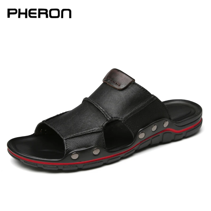 Сандалии мужские из натуральной кожи дышащие шлепанцы пляжная обувь летняя