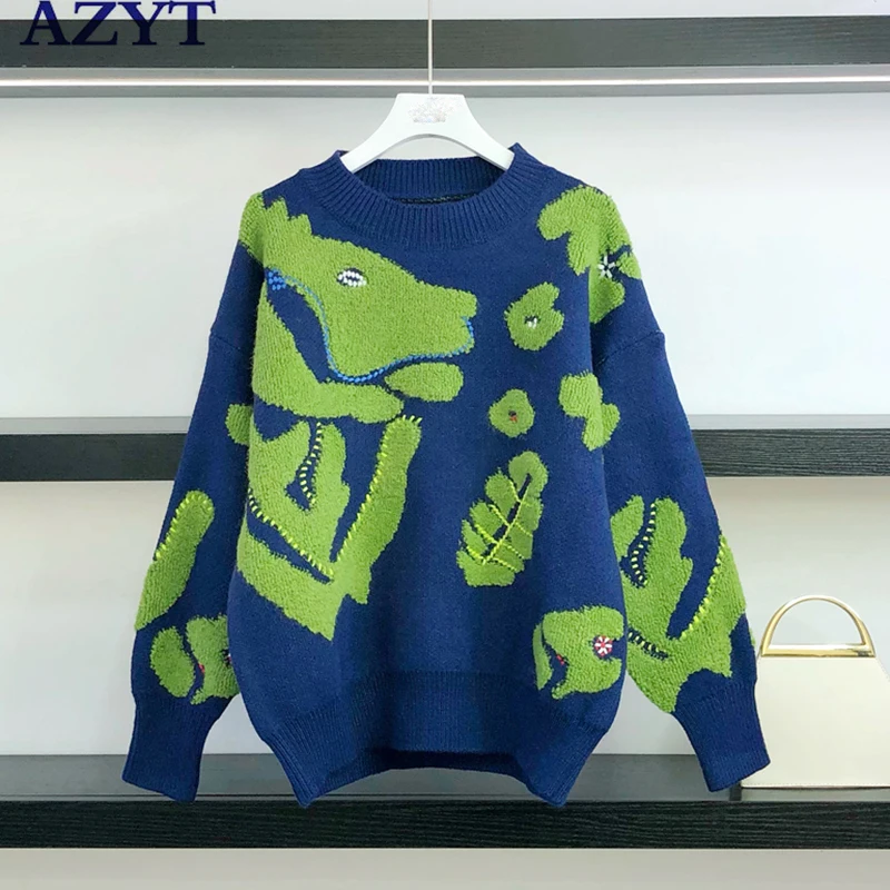 

AZYT Autumn Winter Pullover Women Sweater Vintage Style O Neck Knit Jumpers Sweater Women Thicken Warm Base Sweater Pull Femme