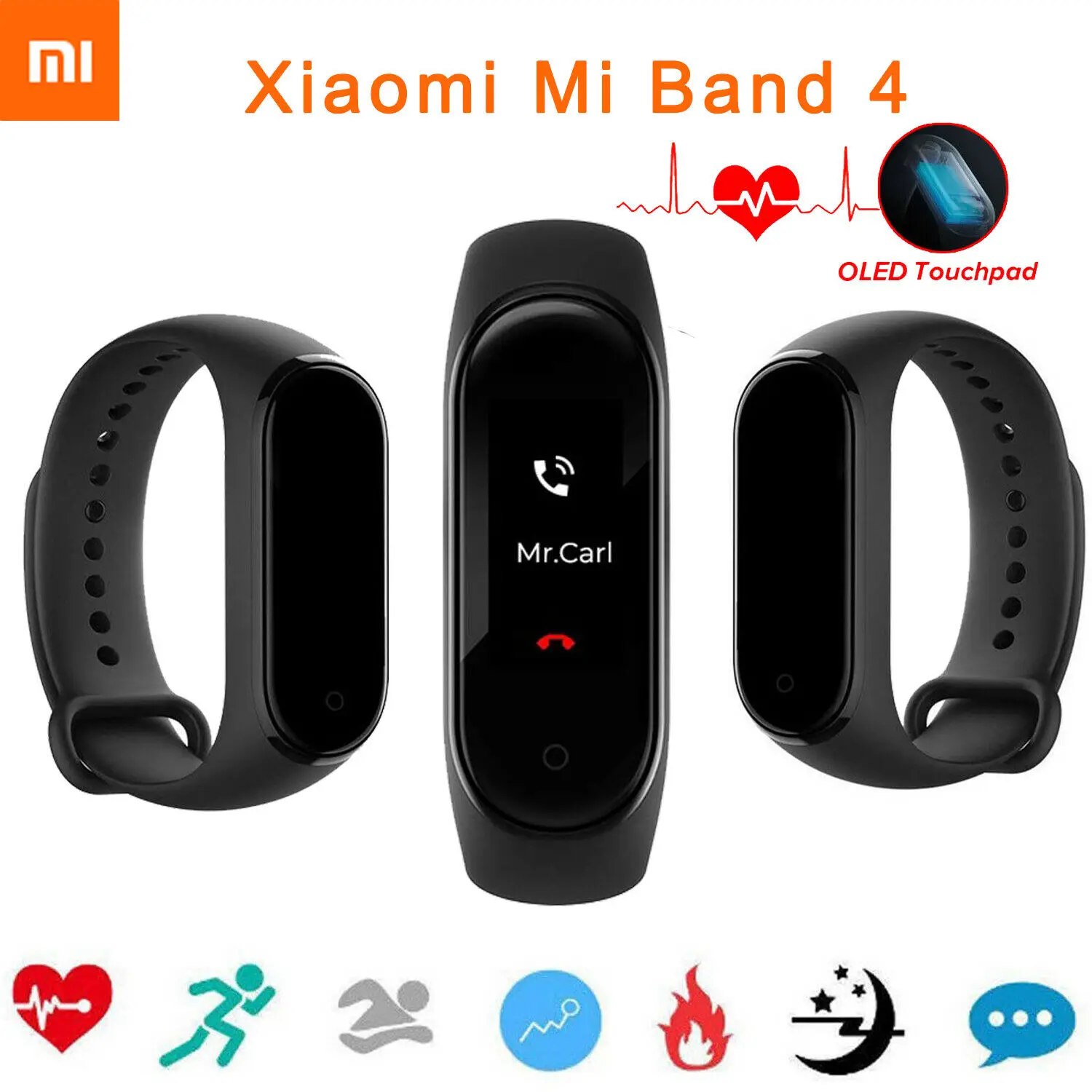 Оригинальный Xiaomi mi Band 4 2019 новейший музыкальный Смарт band браслет сердечного ритма