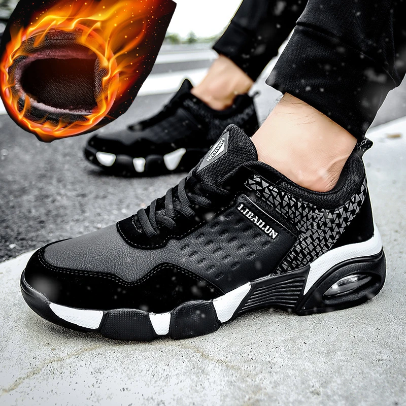 Мужская зимняя обувь на меху теплые кроссовки водонепроницаемые Нескользящие