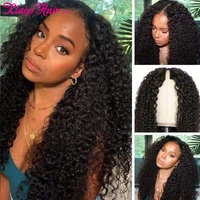 klaiyi curly hair v part human hair wigs for women brazilian curly wig natural black no lace no glue v shape glueless wig