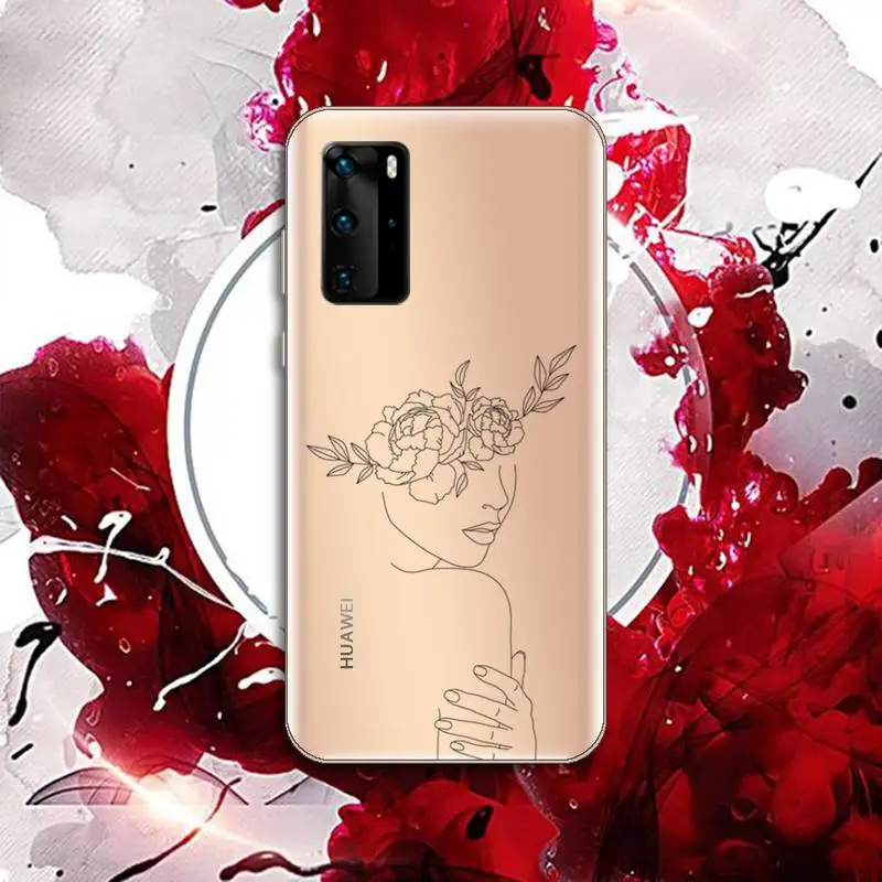 

Art line Retro Geometry leaves Phone Case Transparent for Huawei P20P30P40 honor 8 10i P smart 2019 Samsung A71 A21S S10 20 plus