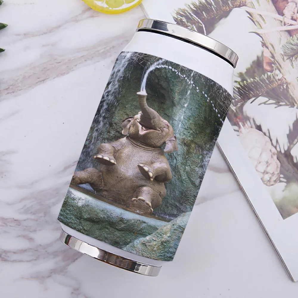 Waterfall Elephant Портативная термоизоляционная кружка для путешествий с крышками, соломкой из нержавеющей стали, для колы и газировки.