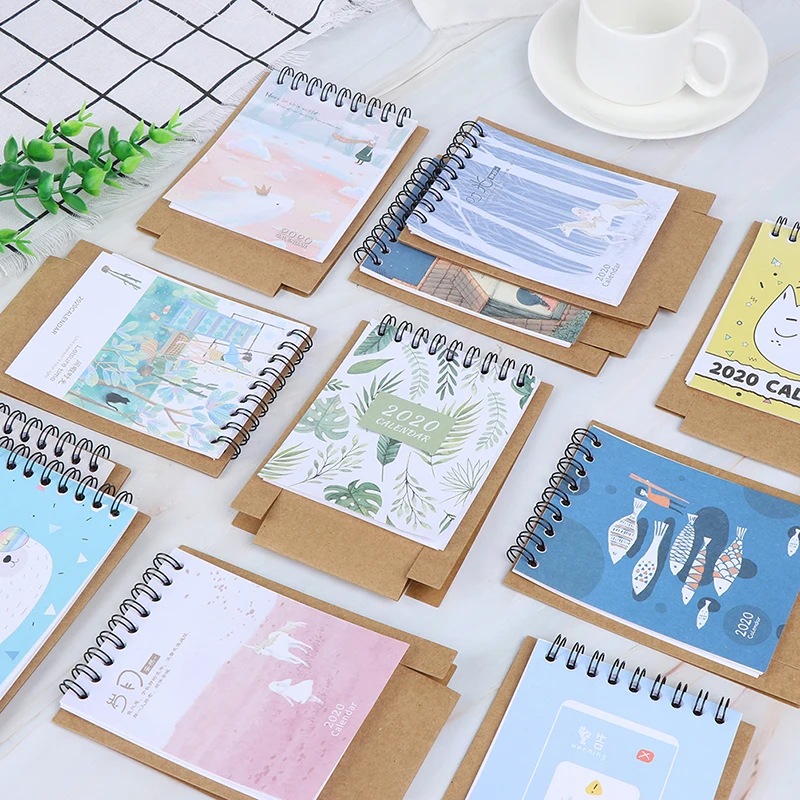 Ручной рисунок 2020 свежий мультфильм Мини Фламинго настольная бумага календарь