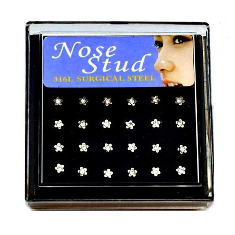 

Шикарные Модные серьги-гвоздики для носа с кристаллами 144 шт. Ювелирные изделия Для Пирсинга Носа + дисплей оптовая продажа много 6 разные ст...