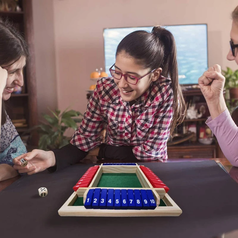 

Shut the Box Family Game 4 Sided Large Wooden Number Dice Board Game Digital Flop Game for Learning Addition Kids Adults