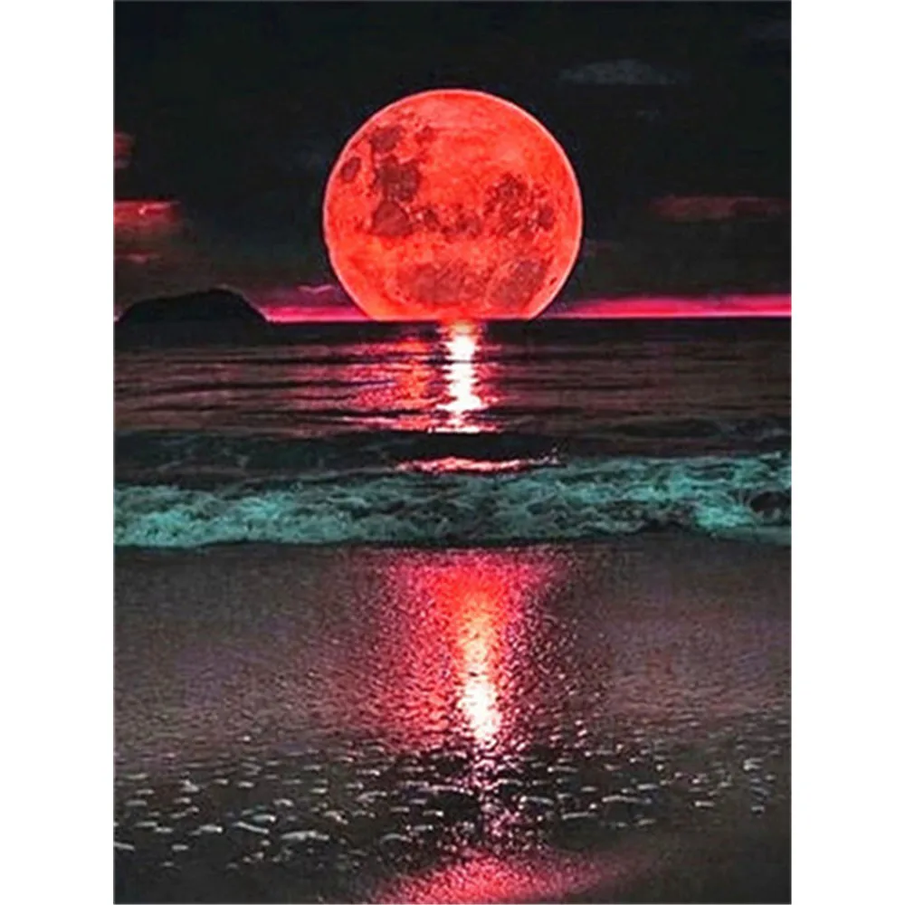 

Landscape Nature Sea Moon Cross-Stitch DIY Embroidery Full Kit Handicraft Needlework Painting Sewing Counted Room Decor Magic