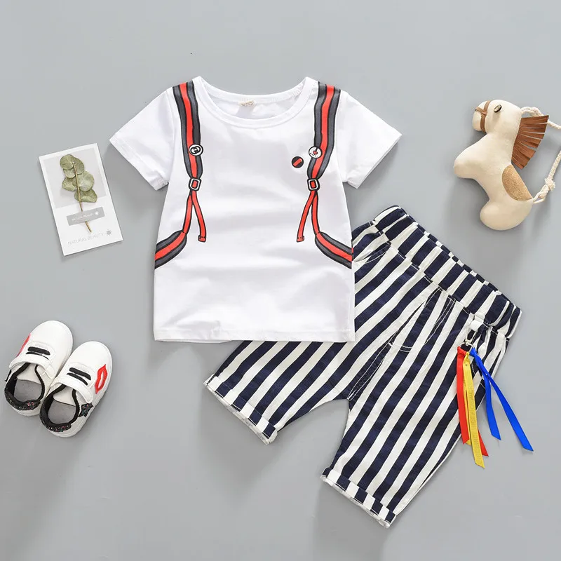 Летняя одежда с короткими рукавами для маленьких мальчиков хлопковый комплект