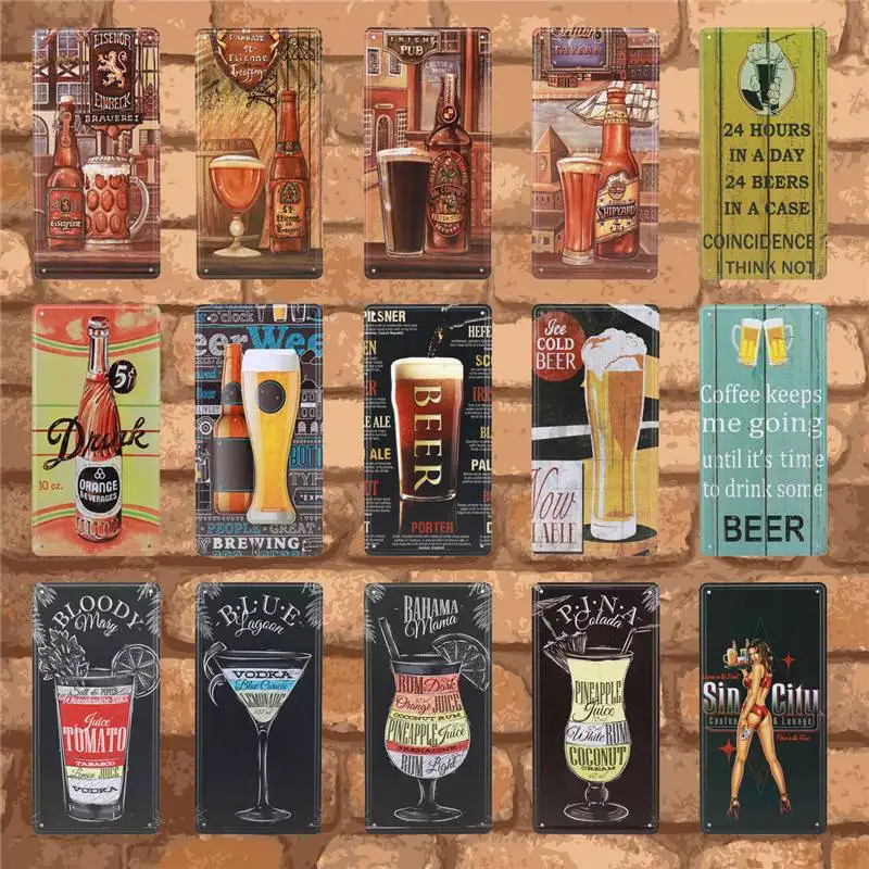 

Home Decorative Retro Wall Stickers Ice Cold Free Beer Here Painting Art Poster Antique Metal Tin Signs Bar Pub Club 15X30CM C22