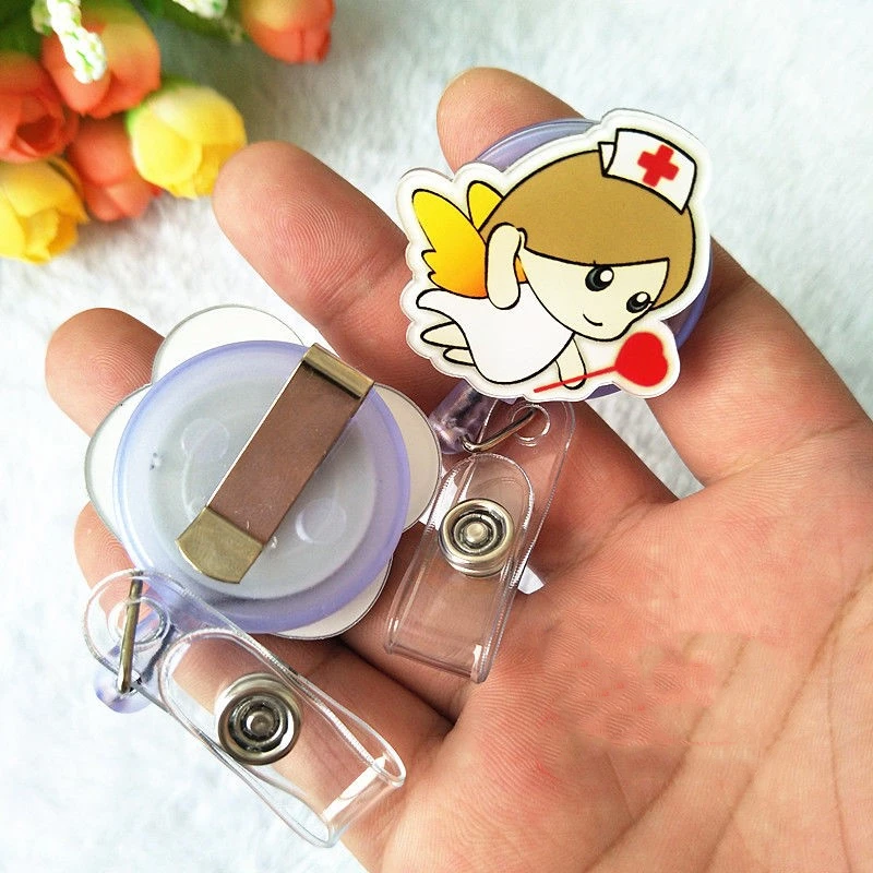 

2021 New Retractable Pull Badge Reels Nurse Doctors ID Lanyard Name Tag Card Cartoon Plastic Badge Holder Reel Chest card