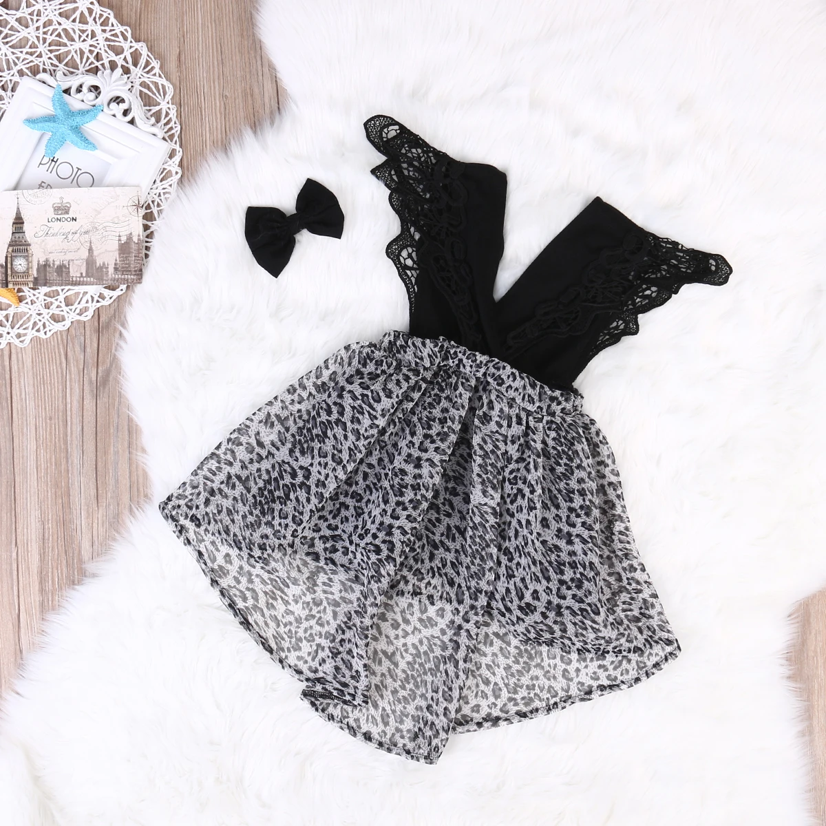 Hot Family Match Baby Girls Kids Romper Dress Party Pageant Leopard Casual Lovely Dresses Headband 2PCS | Мать и ребенок