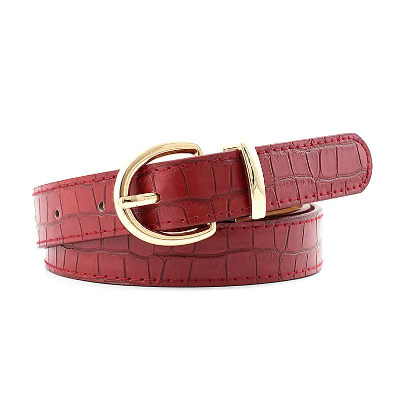 

Women Vintage Casual Pin Buckle Waist Strap Lady Faux Crocodile Waist Belt Pu Leather Pure Color Waistbands For Jeans Dress