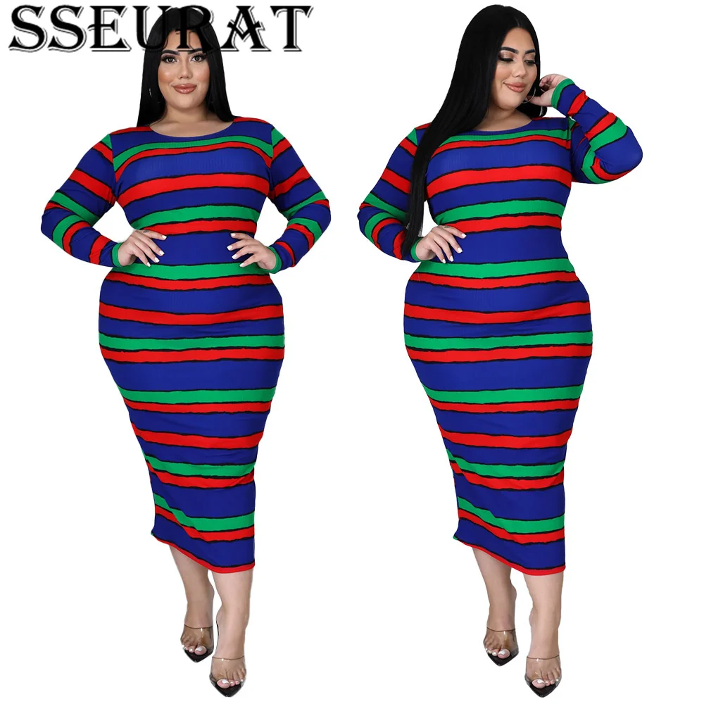 

Женское платье с длинным рукавом и принтом, большие размеры