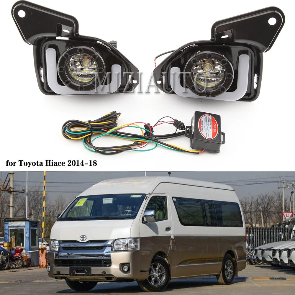 

2pcs LED fog lights DRL For Toyota Hiace 2014-18 Daytime Running Light headlight Turn Signal lights covers frame wire switch