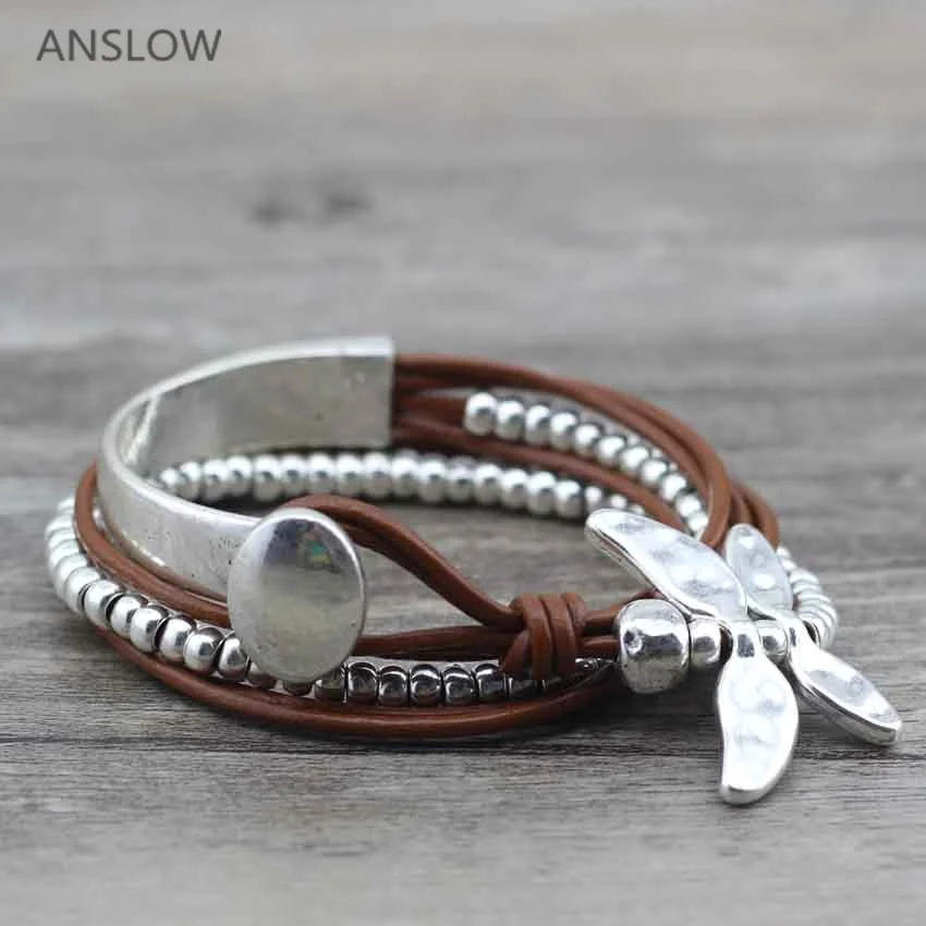 Лидер продаж ANSLOW новинка 2017 скидка модные ювелирные изделия Drongfly кожаные